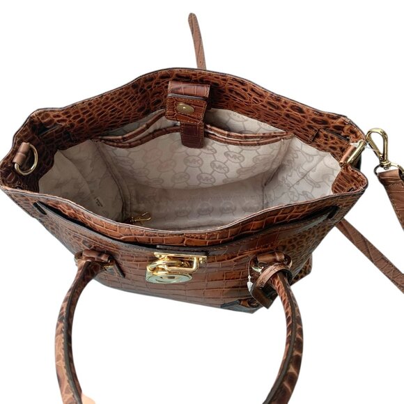 Michael Kors Hamilton Convertible Satchel/Tote Embossed Leather Womens Handbag - Picture 12 of 16